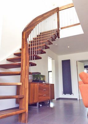 floating wooden style stair with walnut steps