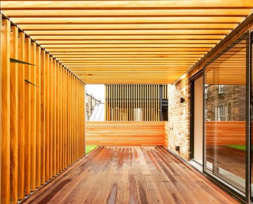 outdoor timber art structure with timber decking