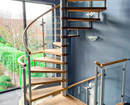 oak spiral staircase double flight