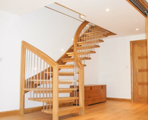 oak floor with turning open oak staircase