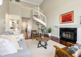 white spiral staircase in living room