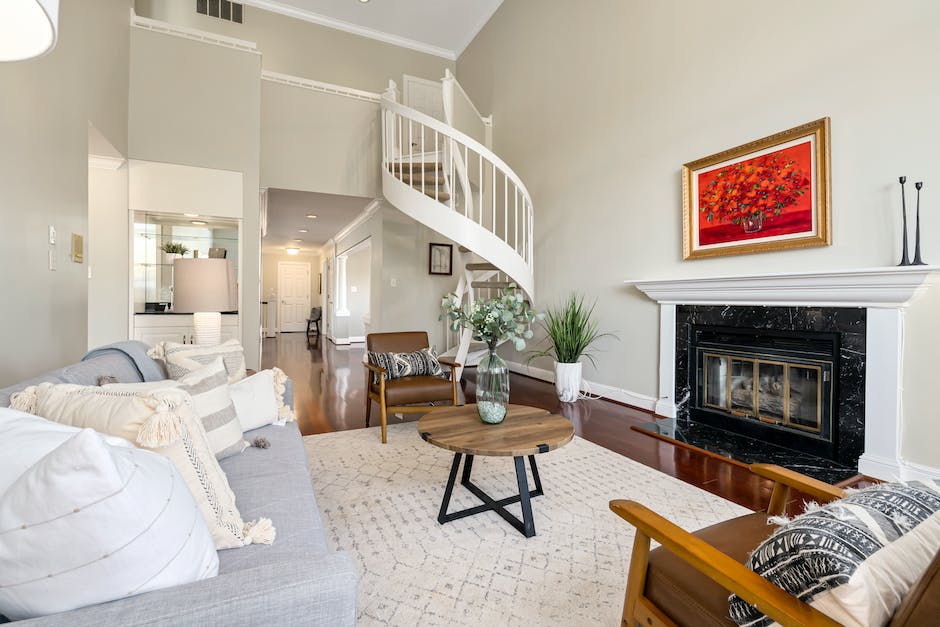 white spiral staircase in living room