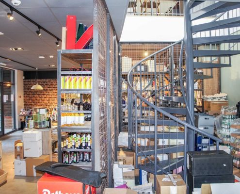 grey steel spiral in wine shop