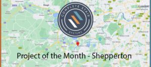 ariel map view of Shepperton with completestairsystems company logo