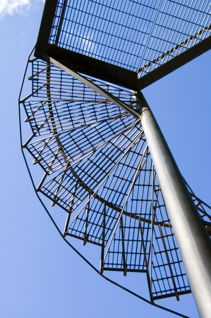 Spiral,Staircase,To,Platform,And,Blue,Sky