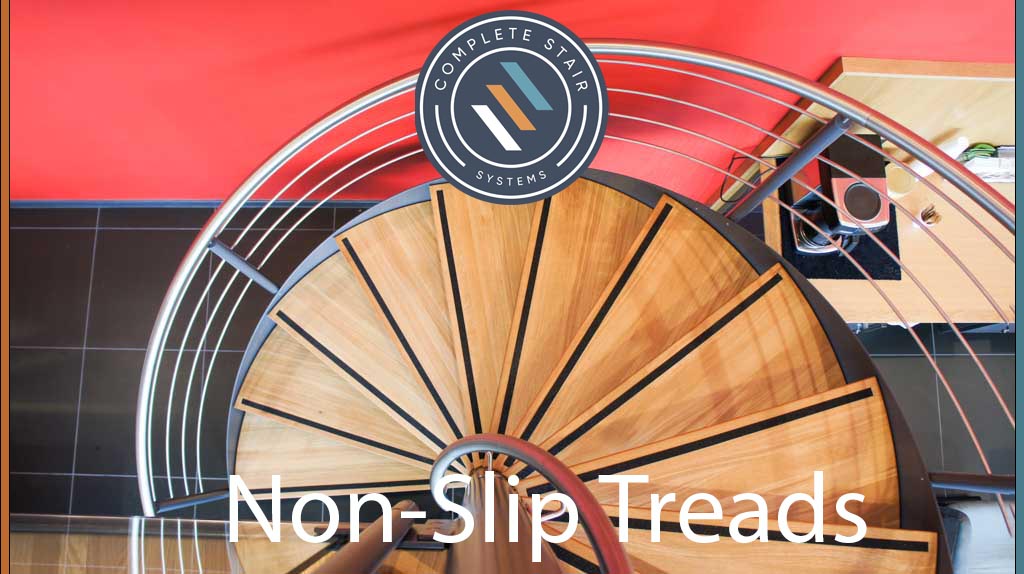 non slip tread blog visual showing spiral stair with non slip strips