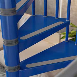blue steel spindle stair close up of step