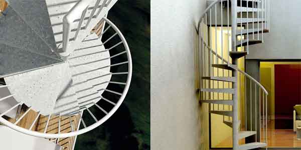 two side by side pictures of the F20Z kit spiral staircase