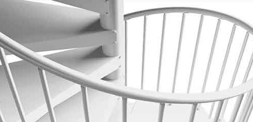 close up of a white spiral stair handrail and steps
