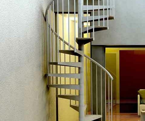 external spiral stair in corner of courtyard