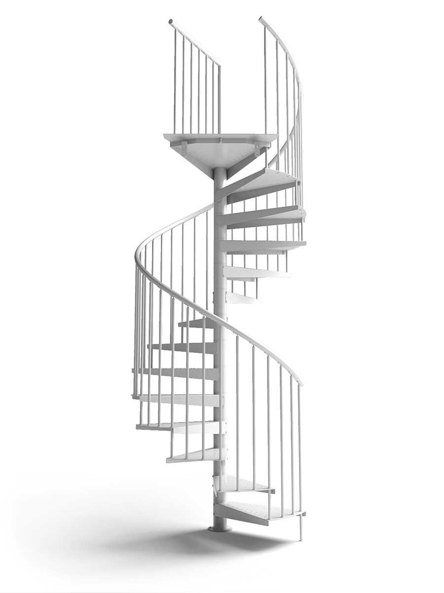 render view of an F20Z kit spiral stair in white with white background