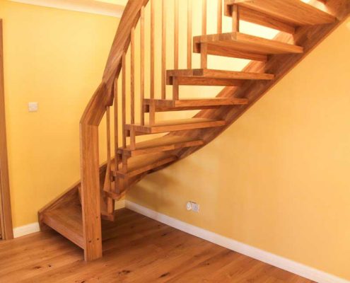 side view of an oak floating staircase