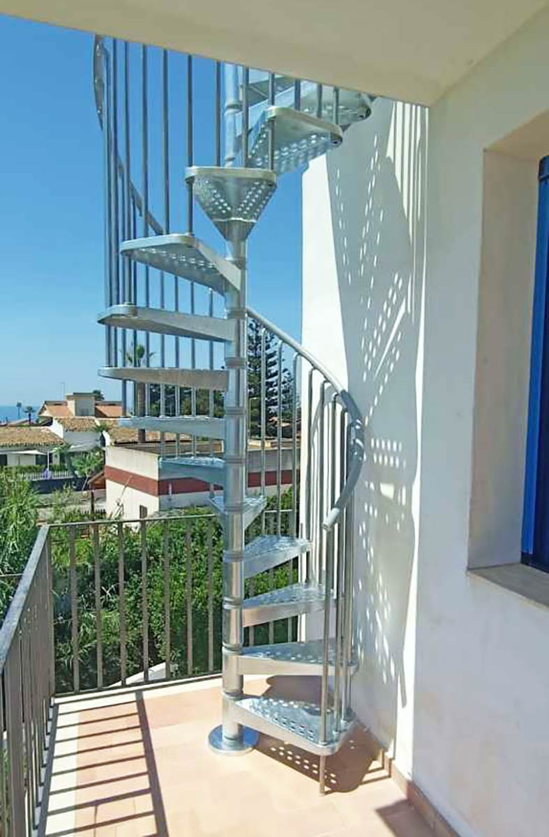 outdoor shot showing Exterior-Zink-Kit-Spiral-Staircase