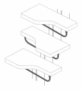 Drawing showing the riser bars on a mini space saving stair