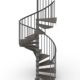 spiral stair render with dark grey steel and walnut treads with white background
