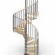 spiral stair render with dark grey steel and light timber treads and handrail with white background