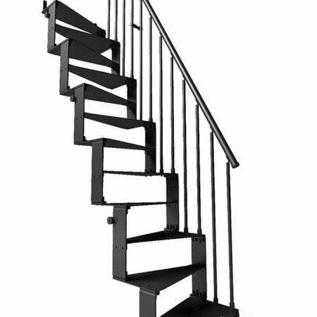 Two space saving staircase render in black with white background