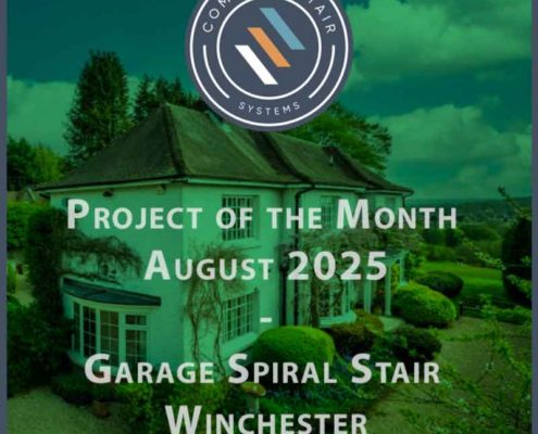 visual of our spiral stair project of the month for August 2025