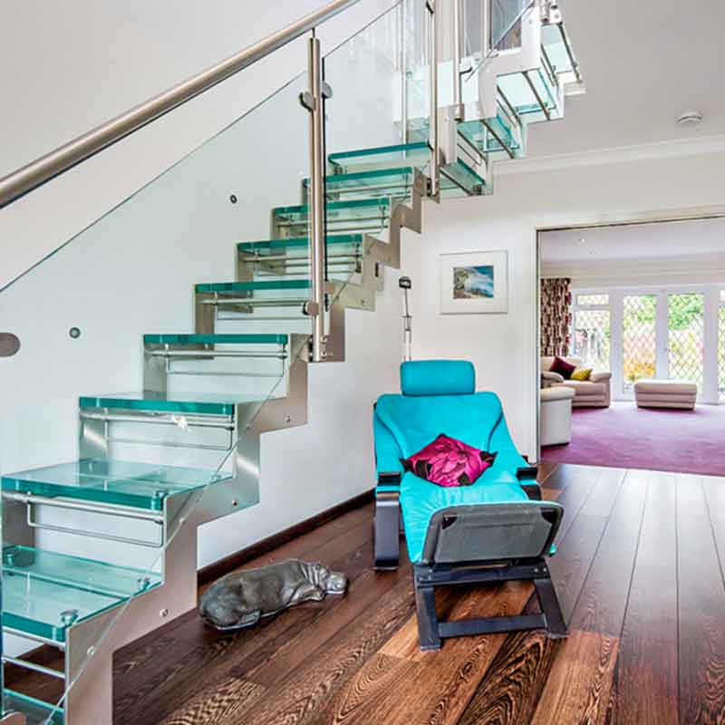 glass stair in a living room