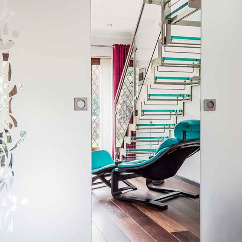 glass door with staircase in a house